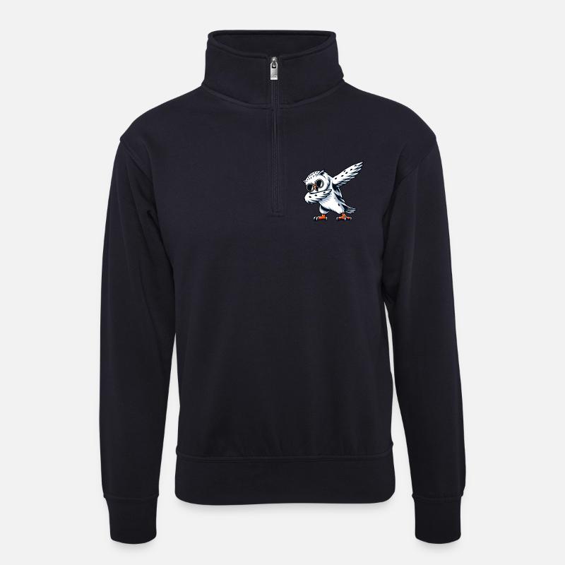 Coole Schneeeule Dabbing Pose - Unisex Pullover mit Zip-Kragen - Dunkelnavy