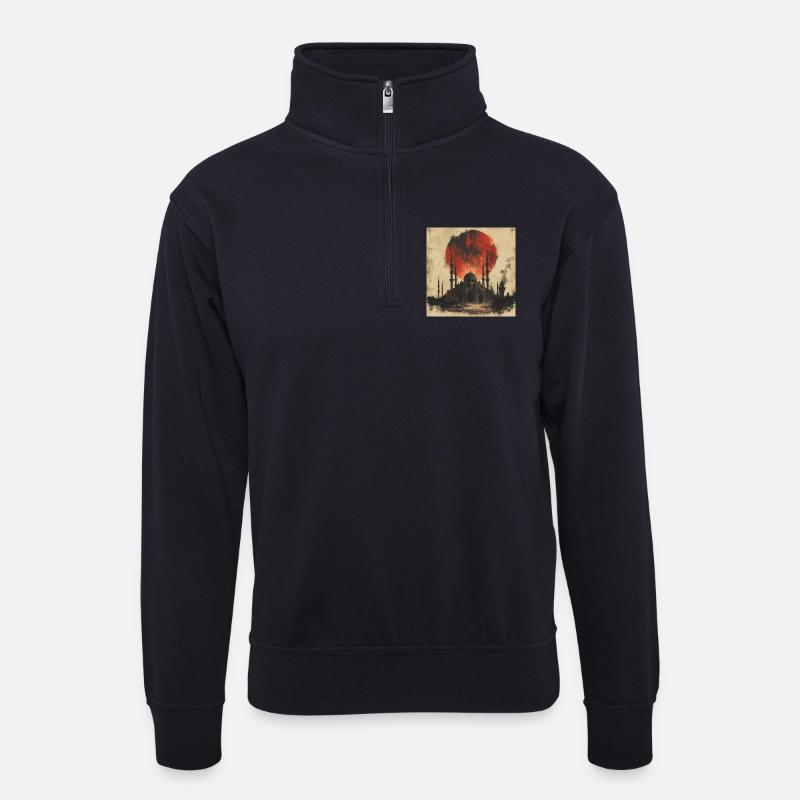 Sunrise Masjid - Unisex Pullover mit Zip-Kragen - Dunkelnavy
