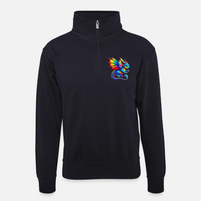 Drache - Unisex Pullover mit Zip-Kragen - Dunkelnavy