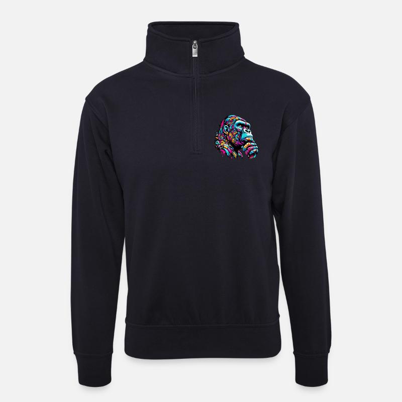 Gorilla - Unisex Pullover mit Zip-Kragen - Dunkelnavy