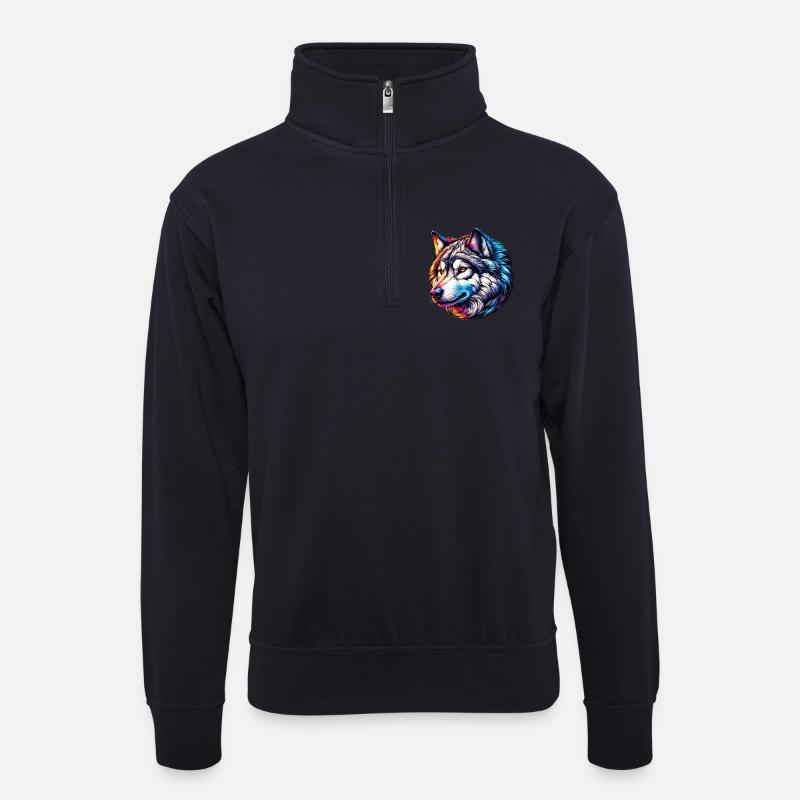 Wolf - Unisex sweater with zip collar - dark navy