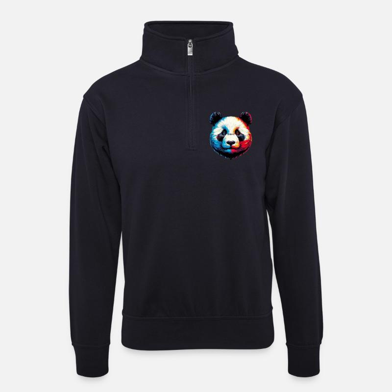 Panda - Unisex Pullover mit Zip-Kragen - Dunkelnavy
