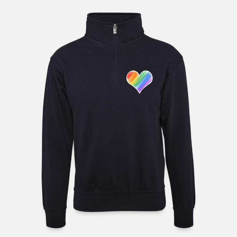 Regenbogenherz Farbstrich - Unisex Pullover mit Zip-Kragen - Dunkelnavy