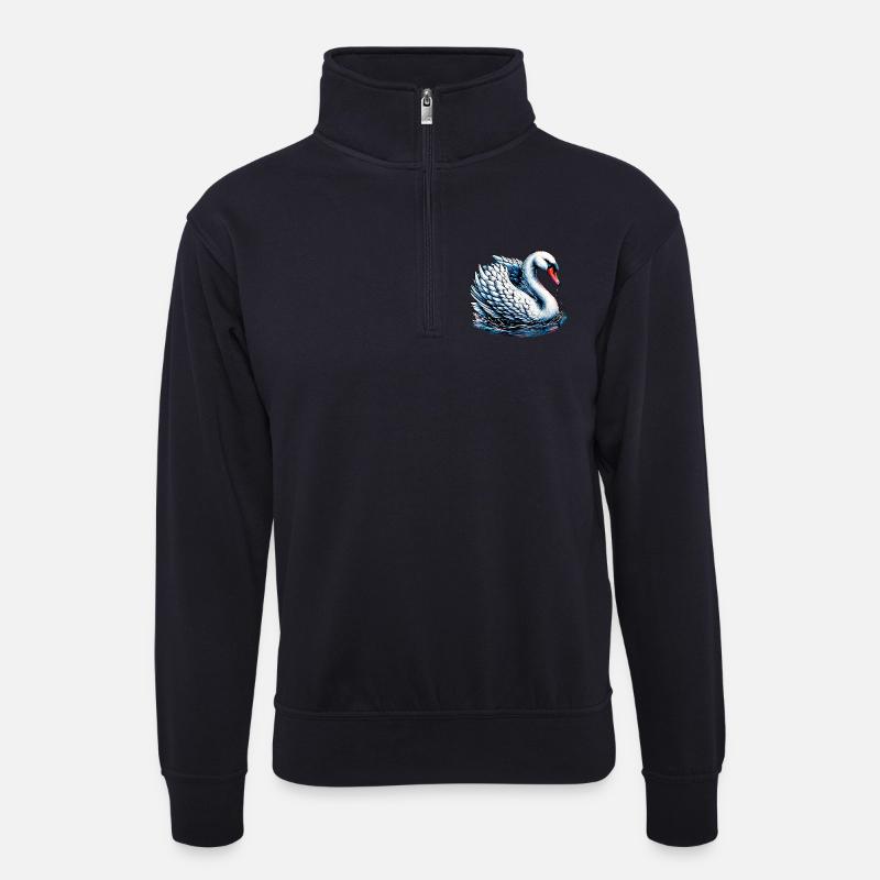 Schwan - Unisex Pullover mit Zip-Kragen - Dunkelnavy