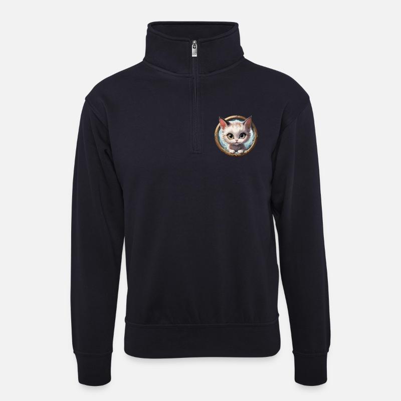 Kätzchen im Rundmedaillon - Unisex Pullover mit Zip-Kragen - Dunkelnavy