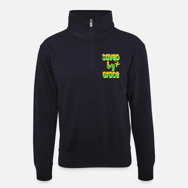 Lebensfrohe Botschaft im Regenbogen-Design - Unisex Pullover mit Zip-Kragen - Dunkelnavy