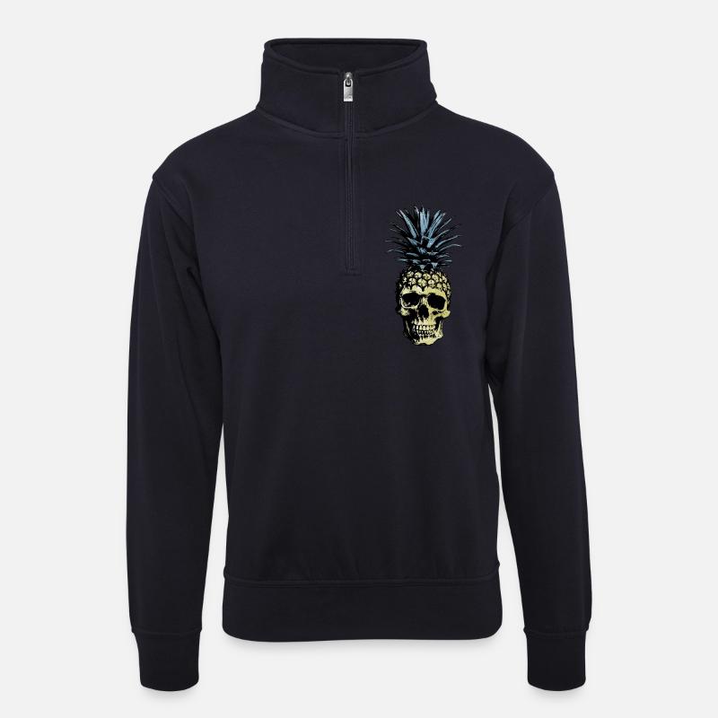 ANANAS SCHÄDEL HELLE HINTERGRÜNDE - Unisex Pullover mit Zip-Kragen - Dunkelnavy