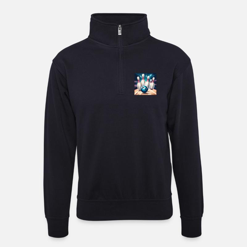 Bowling, Bowlingbahn, Bowling - Unisex Pullover mit Zip-Kragen - Dunkelnavy