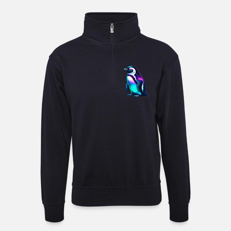 Aurora Borealis Pinguin - Unisex Pullover mit Zip-Kragen - Dunkelnavy