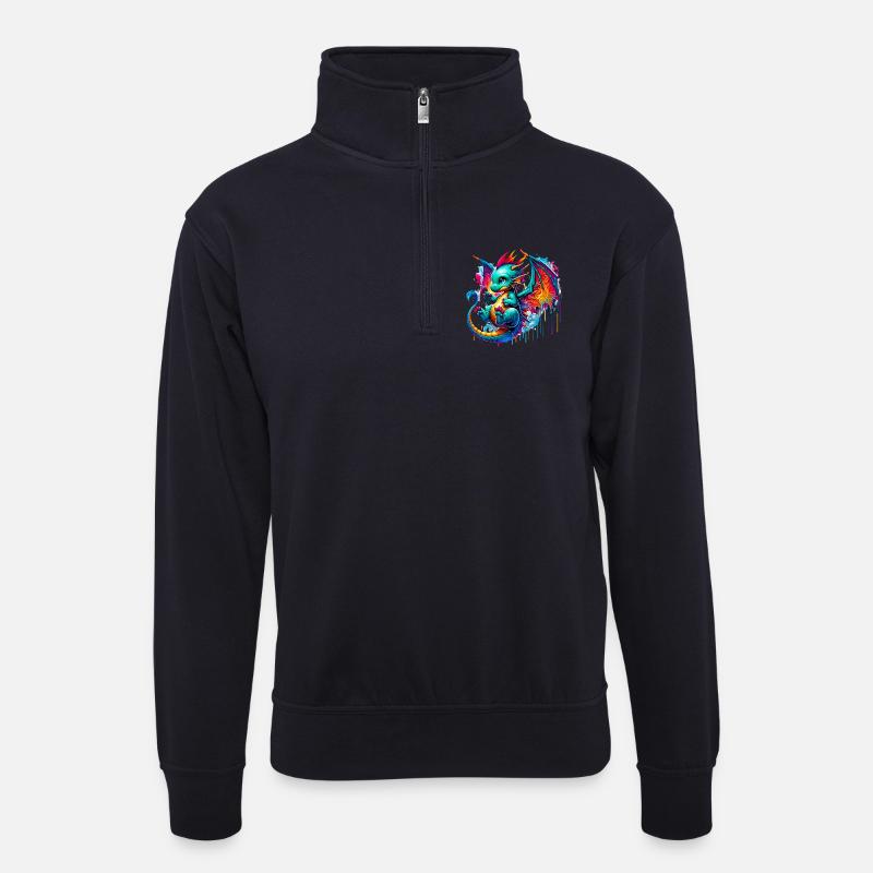 Drache - Unisex Pullover mit Zip-Kragen - Dunkelnavy