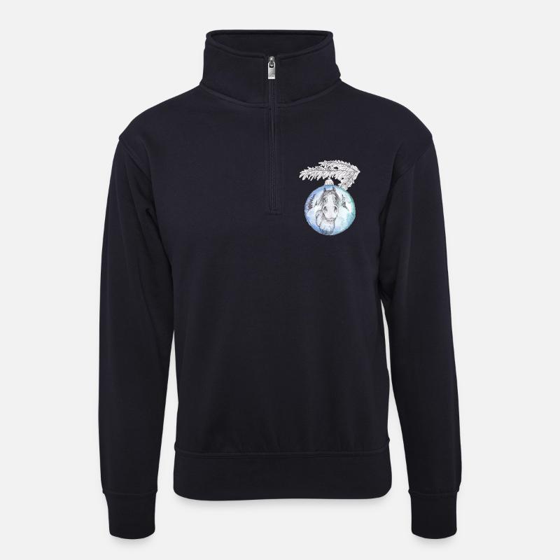 Weihnachtskugel Merry Christmas blau Pferd - Unisex Pullover mit Zip-Kragen - Dunkelnavy