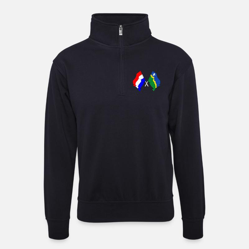Flagge Niederlande Flevoland - Unisex Pullover mit Zip-Kragen - Dunkelnavy