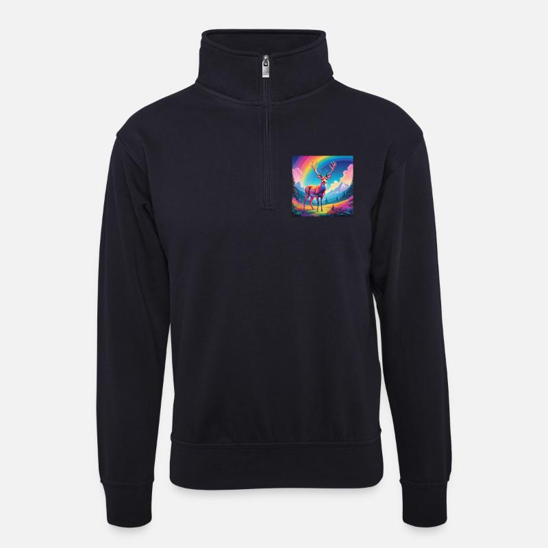 Hirsch mit Regenbogen - Unisex Pullover mit Zip-Kragen - Dunkelnavy