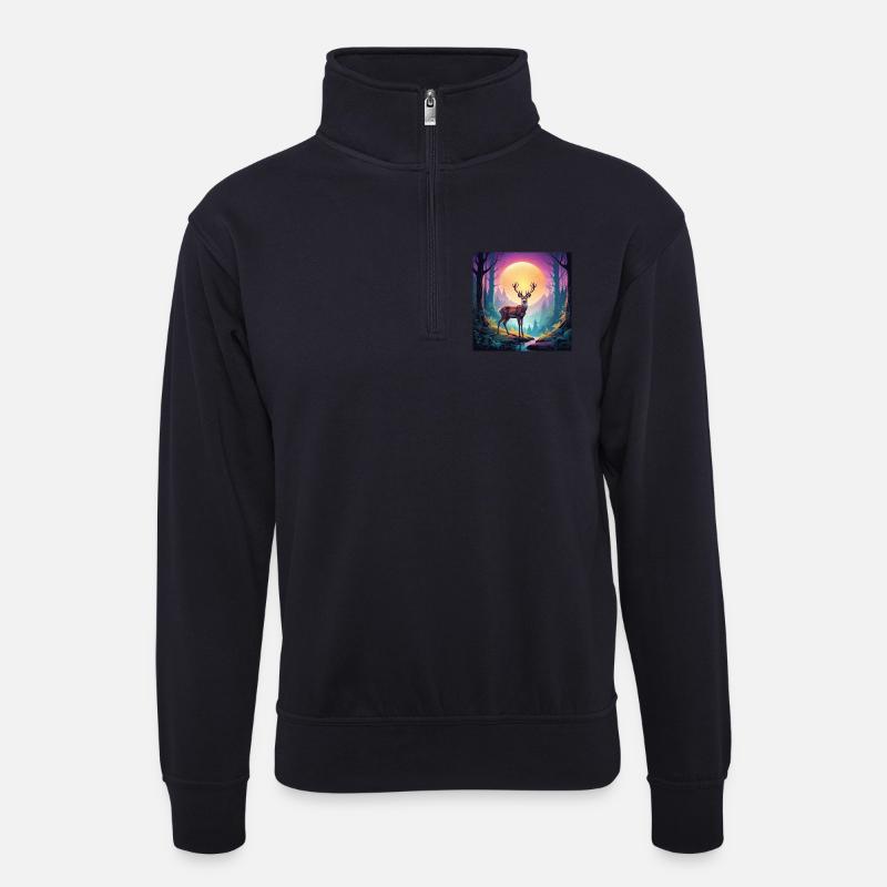 Hirsch im Wald - Unisex Pullover mit Zip-Kragen - Dunkelnavy