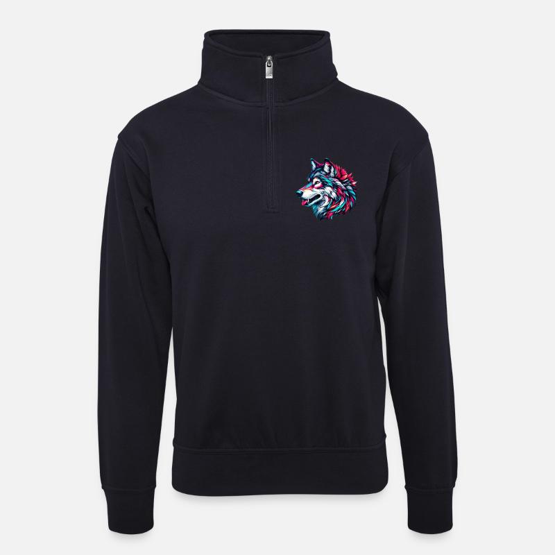 Wolf - Unisex Pullover mit Zip-Kragen - Dunkelnavy