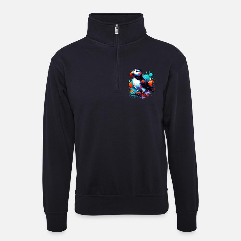 Papageitaucher - Unisex Pullover mit Zip-Kragen - Dunkelnavy