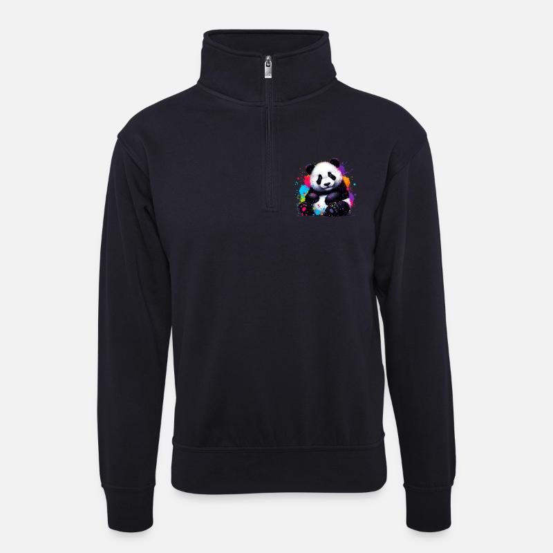 Panda - Unisex Pullover mit Zip-Kragen - Dunkelnavy