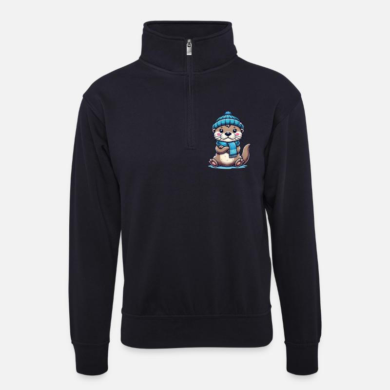 Süßer Otter - Unisex Pullover mit Zip-Kragen - Dunkelnavy