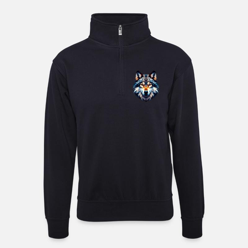 Polygonaler Wolf - Unisex Pullover mit Zip-Kragen - Dunkelnavy