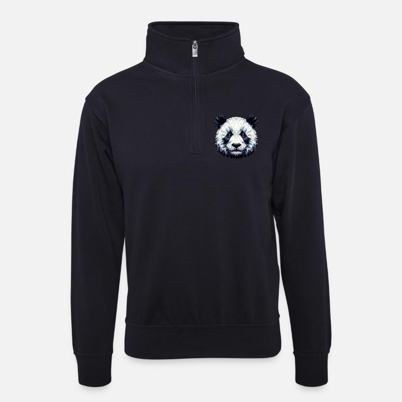 Polygonaler Panda - Unisex Pullover mit Zip-Kragen - Dunkelnavy