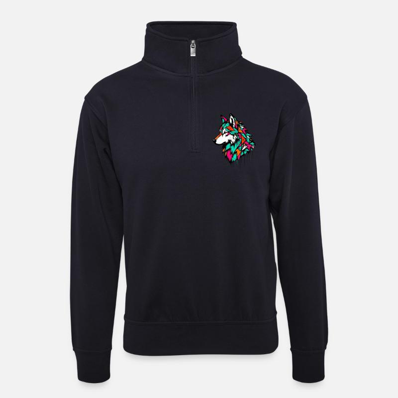 Wolf - Unisex sweater with zip collar - dark navy