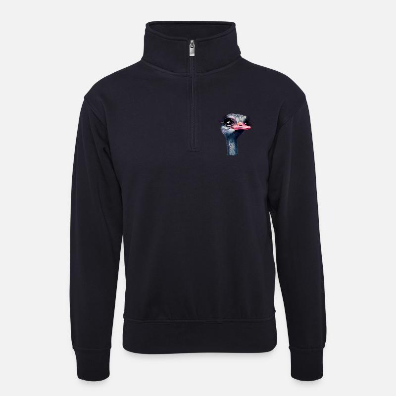 Straußen-Make-up - Unisex Pullover mit Zip-Kragen - Dunkelnavy
