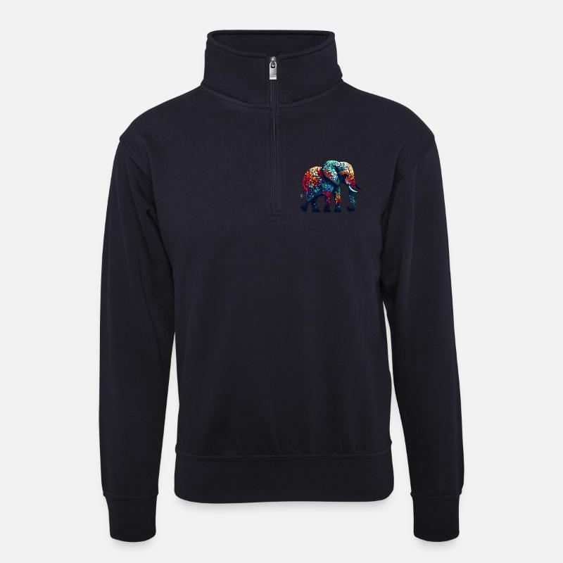Elefant - Unisex Pullover mit Zip-Kragen - Dunkelnavy