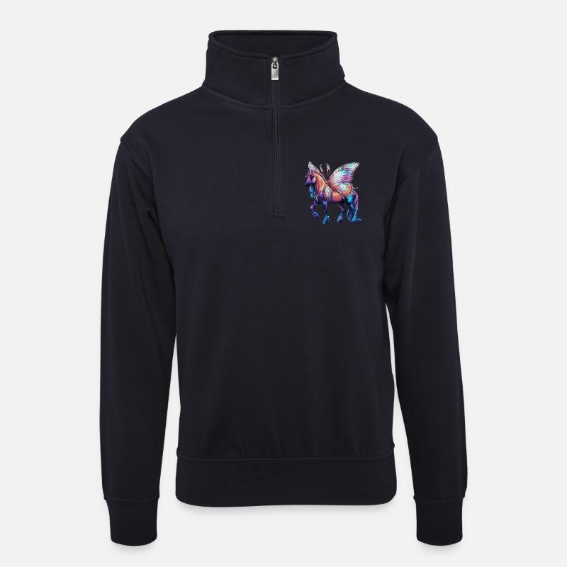 Schmetterlingspferd - Unisex Pullover mit Zip-Kragen - Dunkelnavy
