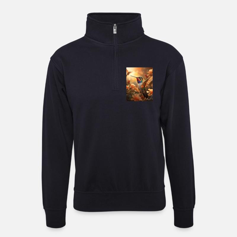 Kolibri im Flug - Unisex Pullover mit Zip-Kragen - Dunkelnavy