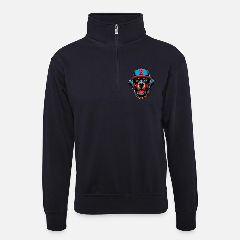 Hund - Unisex Pullover mit Zip-Kragen - Dunkelnavy