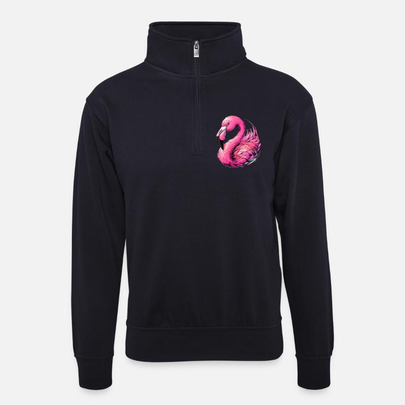 Flamingo - Unisex Pullover mit Zip-Kragen - Dunkelnavy
