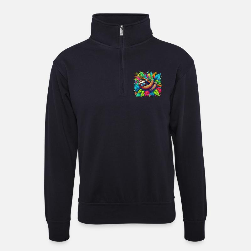 Faultier - Unisex Pullover mit Zip-Kragen - Dunkelnavy
