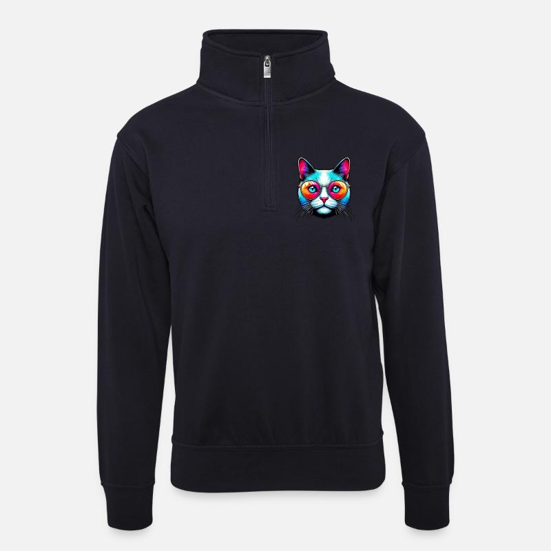 Kater mit Sonnenbrille - Unisex Pullover mit Zip-Kragen - Dunkelnavy
