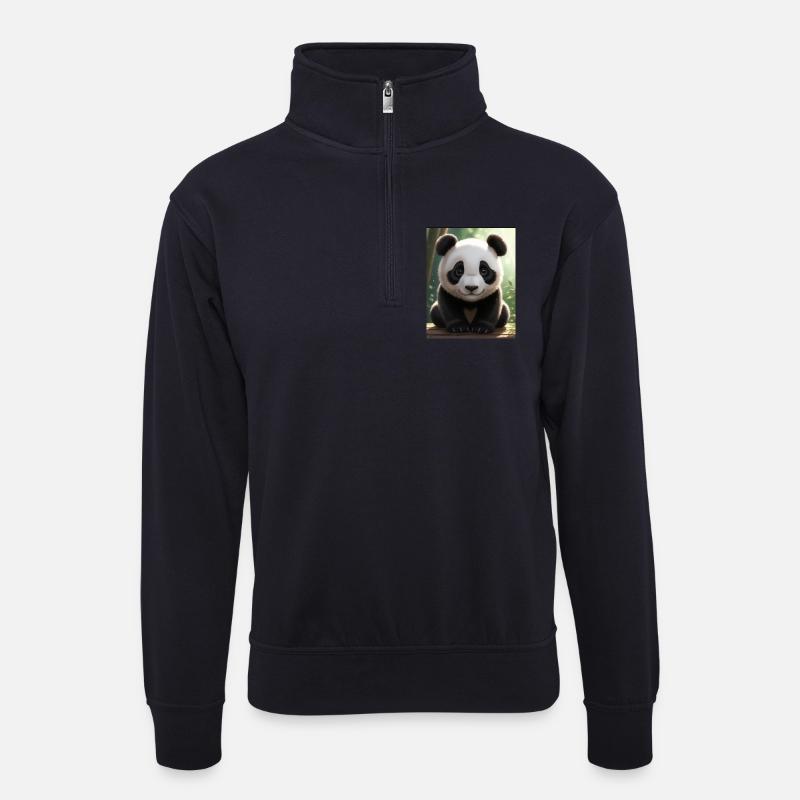 Panda Design - Unisex Pullover mit Zip-Kragen - Dunkelnavy