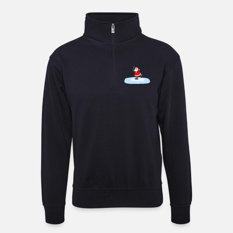 Weihnachtsmann Schlittschuhlaufend - Unisex Pullover mit Zip-Kragen - Dunkelnavy