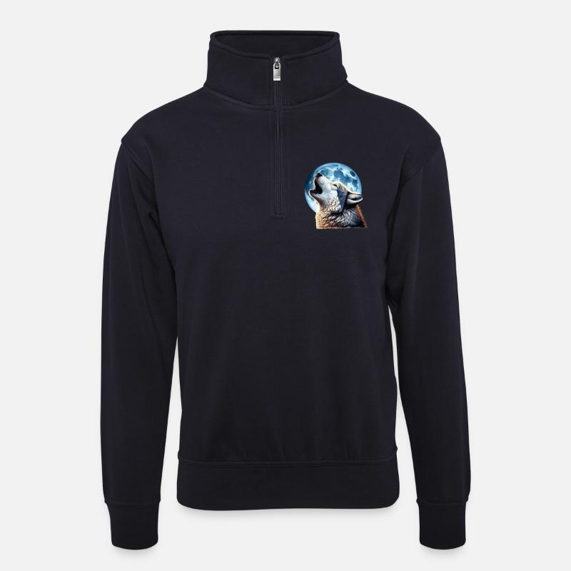 Wolf heult den Vollmond an - Unisex Pullover mit Zip-Kragen - Dunkelnavy