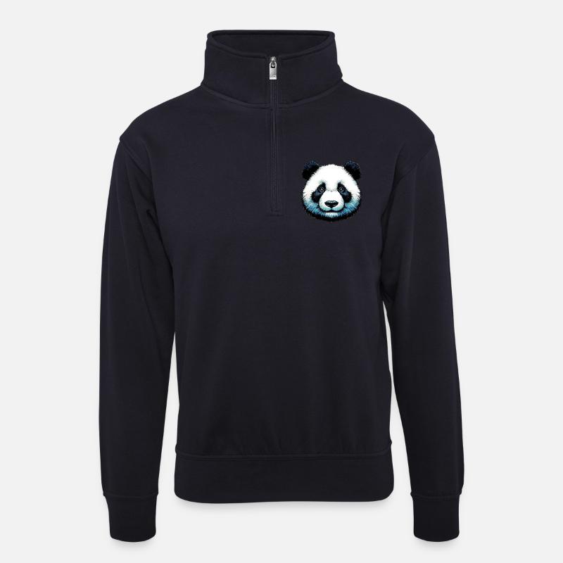 Panda - Unisex Pullover mit Zip-Kragen - Dunkelnavy