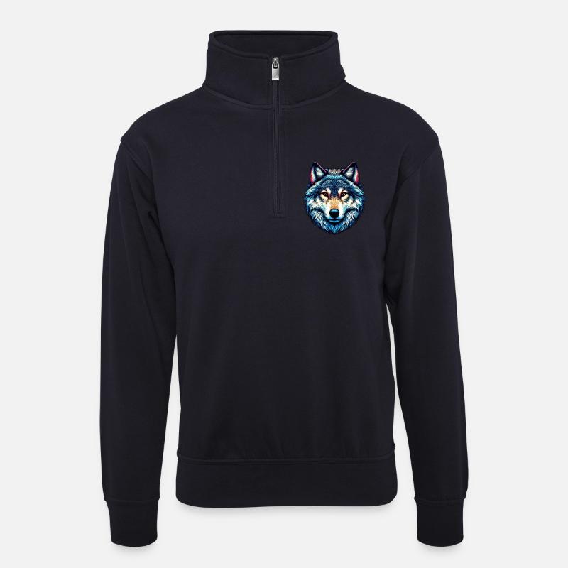 Wolf - Unisex Pullover mit Zip-Kragen - Dunkelnavy