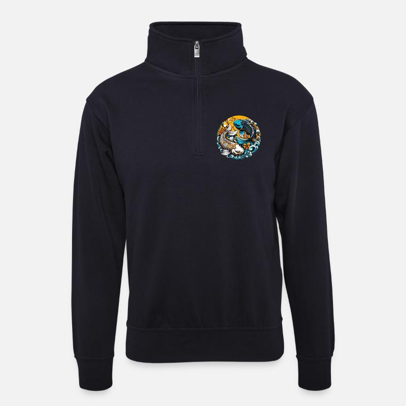 Koi-Karpfen - Unisex Pullover mit Zip-Kragen - Dunkelnavy