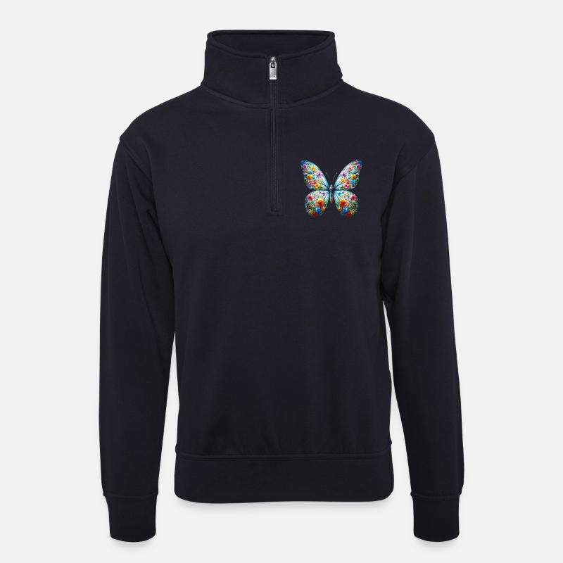 Papillon - Sweat col montant zippé unisexe - bleu marine foncé