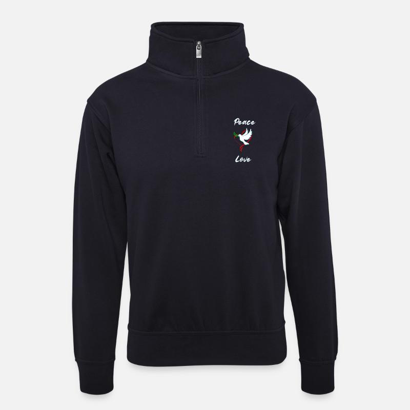 Frieden und Liebe - Unisex Pullover mit Zip-Kragen - Dunkelnavy