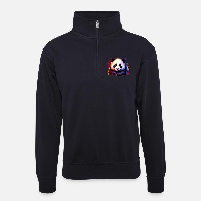 Panda - Unisex Pullover mit Zip-Kragen - Dunkelnavy