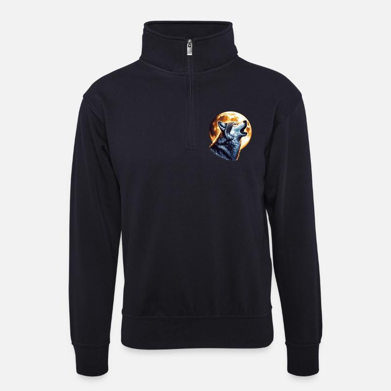 Wolf - Unisex Pullover mit Zip-Kragen - Dunkelnavy