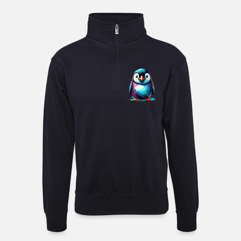 Pinguin - Unisex Pullover mit Zip-Kragen - Dunkelnavy