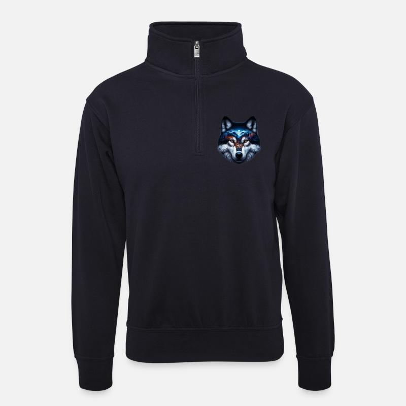 Wolf - Unisex Pullover mit Zip-Kragen - Dunkelnavy