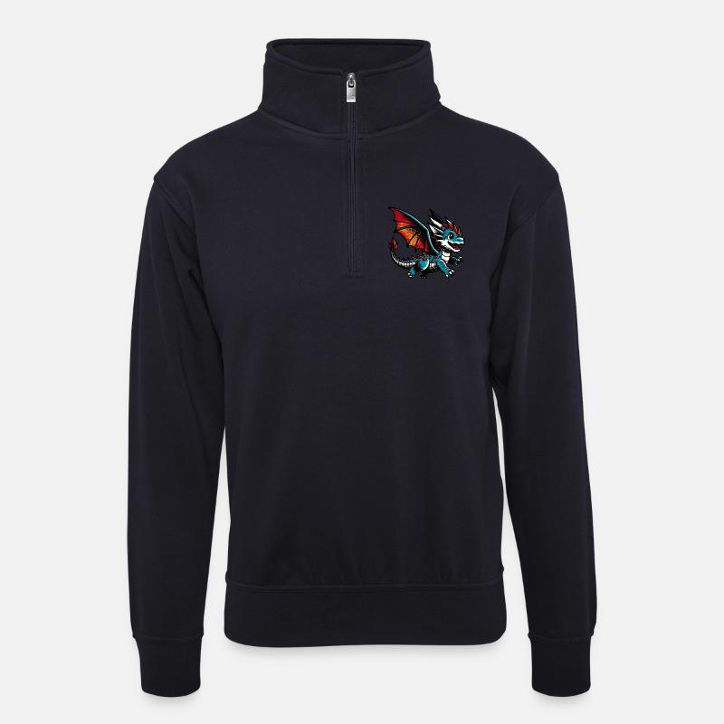 Drache - Unisex Pullover mit Zip-Kragen - Dunkelnavy