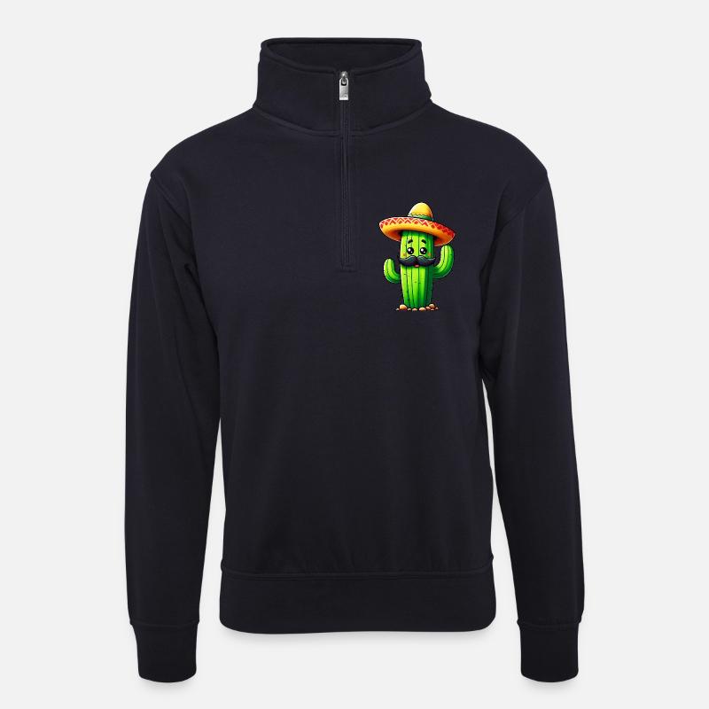 Kaktus - Unisex Pullover mit Zip-Kragen - Dunkelnavy