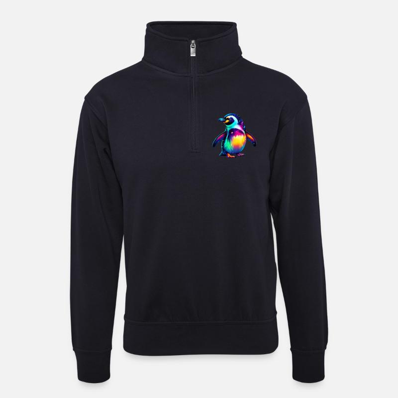 Pinguin - Unisex Pullover mit Zip-Kragen - Dunkelnavy