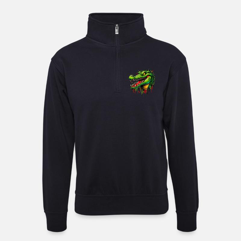 Alligator-Krokodil - Unisex Pullover mit Zip-Kragen - Dunkelnavy
