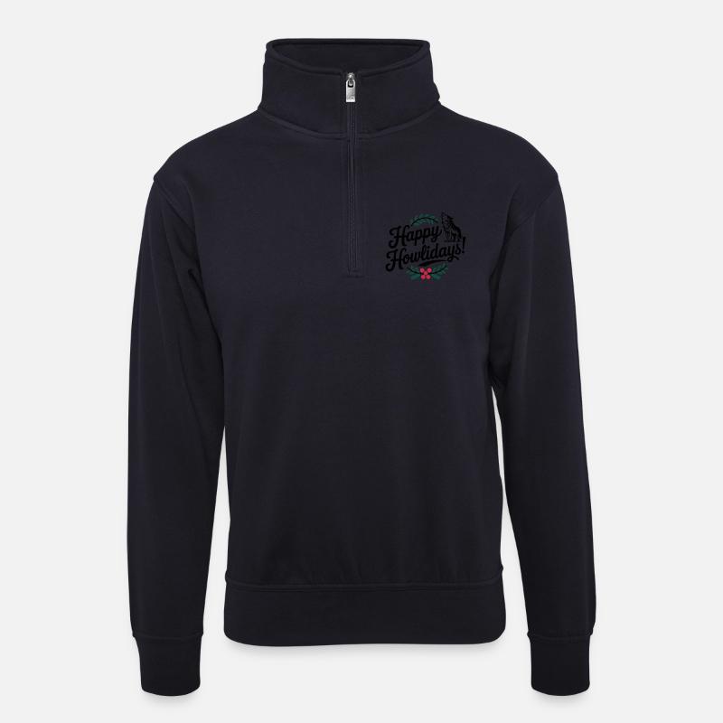 Frohe Howlidays Festlicher Wolf - Unisex Pullover mit Zip-Kragen - Dunkelnavy